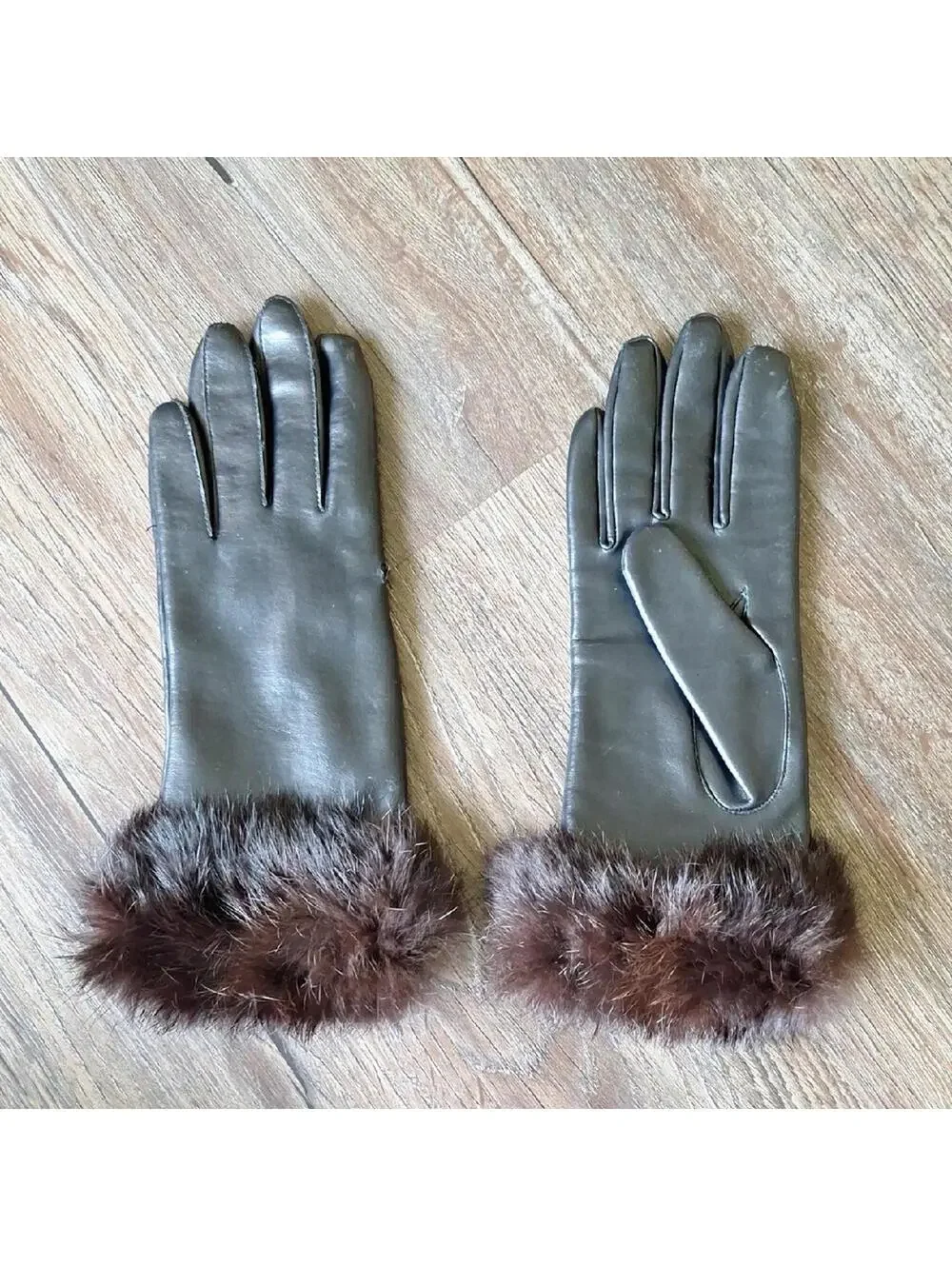 Vintage Black Leather Cotton And Fur Driving Fashion Glove